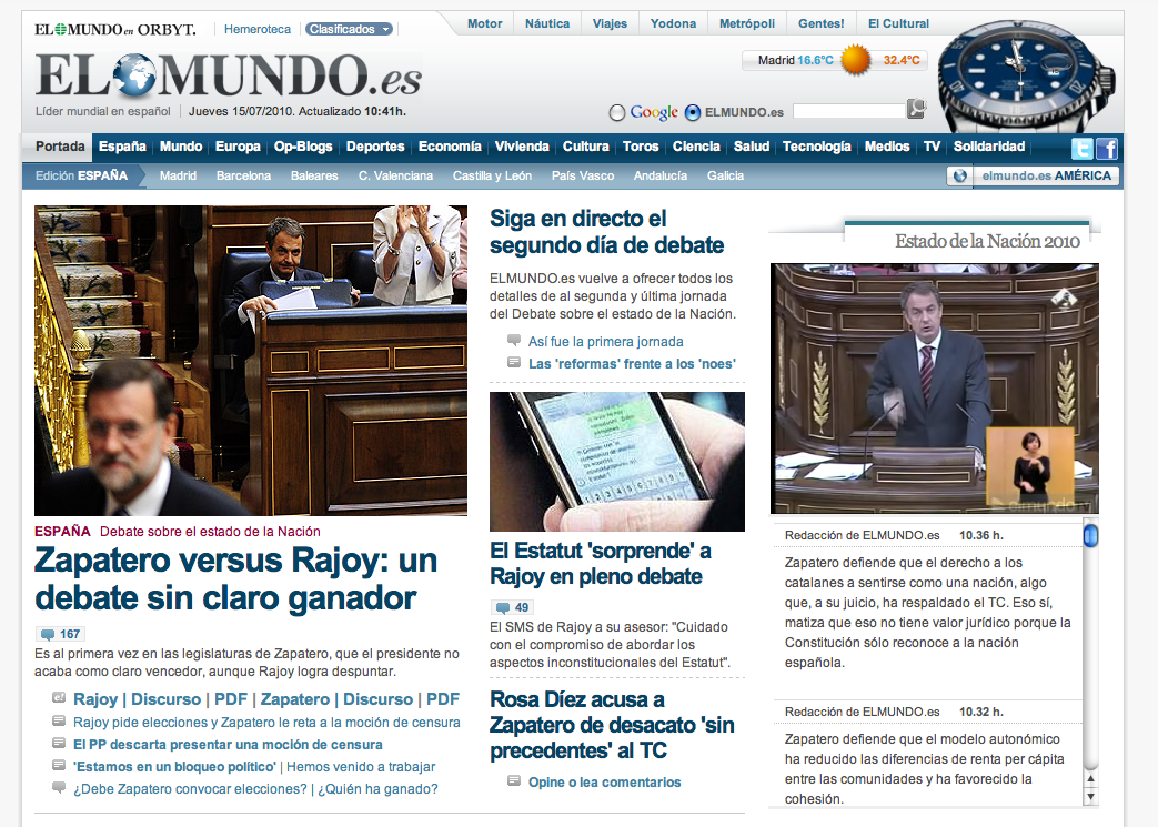 Home d'El Mundo, le 15 juillet 2010