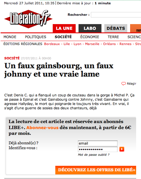 Site de Libération, capture d'écran du 27 juillet 2011