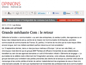 Tribune Jean-Luc Letouze, publiée dans Les Echos du 28 octobre 2011